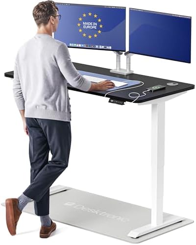 Desktronic HomePro Standing Desk 54x28 — Made in Europe, Ergonomic Sit Stand Home Office Desk, Electric Height Adjustable, Dual Motor, USB & USB-C Charging, Wobble-Free, Touchscreen, 3 Memory Presets by Desktronic