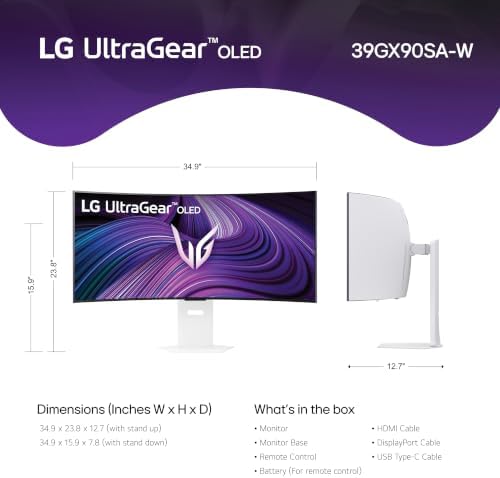LG 39GX90SA-W 39-inch Ultragear WQHD (3440 x 1440) OLED Curved Gaming Monitor 240Hz, 1ms, NVIDIA G-Sync Compatible, AMD FreeSync Premium, VESA DisplayHDR True Black 400, webOS, USB Type-C, White - Image 3