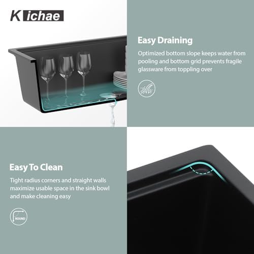 Kichae 30 x 19 Undermount Kitchen Sink Black Granite Composite Workstation - Image 5