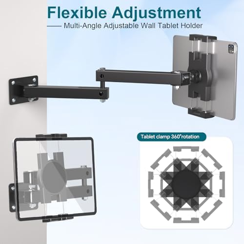 Mippko Foldable Wall Mount iPad Holder Tablet Mount Stand,360° Adjustable Tablet Holder,2-Stage Extendable Articulating Aluminum Alloy Arm,Compatible with 4.7~12.9" iPad/Nexus/e-Reader/Switch/iPhone - Image 3