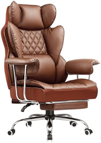 COMHOMA Big and Tall Office Chair, High Back Leather Gaming Chair with Footrest, Executive Ergonomic Office Chairs with Pocket Spring Lumbar Support and with Outward Fixed Soft Armrests by ComHoma