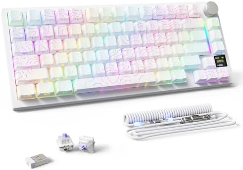 ATTACK SHARK X820 Ultra Wireless Mechanical Keyboard with TFT Smart Display&Knob,75% Bluetooth/2.4GHz/USB-C Wired Gaming Keyboard,Gasket-Mounted Linear Switch with Coiled Cable,for Win/Mac-White by MAMBASNAKE