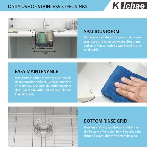 Kichae 13 Undermount Bar Sink Small Stainless Steel 16 Gauge Workstaion - Image 6