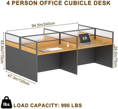4-person Office Cubicle Desk Workstation w/Mute Privacy Panels, Walnut - Image 2