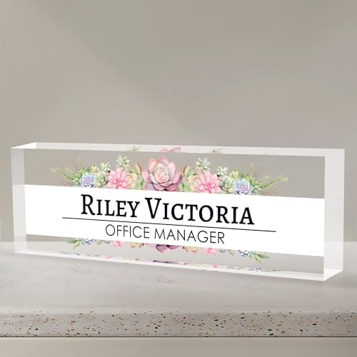 Personalized Name Plate for Desk, Custom Desk Name Plate, Acrylic Name Plate Office Desk Accessories, Personalized Office Gifts for Coworkers Teachers, Employee Appreciation Gifts (A-Victoria) by EOBIBIFUN