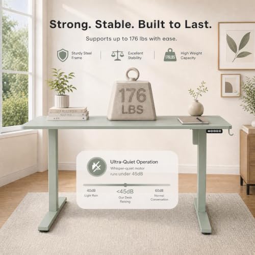 Grandder 55x32 Extra-Deep Electric Standing Desk, Wide Desktop Fits 49" Ultrawide Monitor Dual Screens, 176lbs Capacity, 2 Memory Presets, Anti Collision, Computer Desk for Home Office&Gaming, Green - Image 7