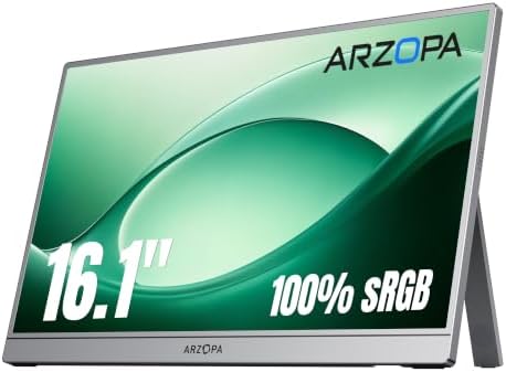 ARZOPA 16.1" Portable Monitor Gray, 100% sRGB FHD 1080P Kickstand -Z1C Gray by ARZOPA