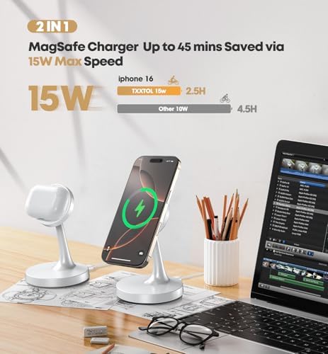 Magnetic Wireless Charger iPhone Stand, 15W Fast Mag-Safe Charger iPhone 18/18 Pro/18 Air/18 Pro Max 17/16/15/14/13/12 Series Magnet Wireless Charging Station/Pad/AirPods for Home, Office, Travel - Image 2