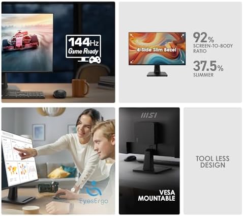 msi PRO MP251 E14L 24.5-inch IPS 1920 x 1080 (FHD) Computer Office Monitor, 144Hz, Free-Sync, HDR Ready, HDMI, VGA Port,VESA Mountable, Tilt, 4-Side Slim Bezel,1ms, Black - Image 3