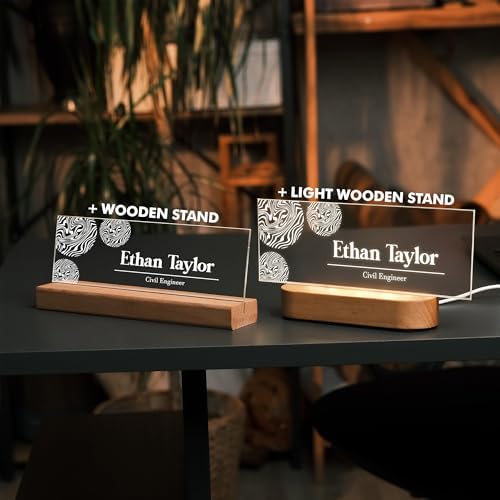 Personalized LED Desk Name Plate Custom Acrylic Office Name Sign with Wooden Base - Image 3