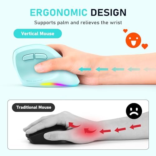 MEETION Ergonomic Wireless Vertical Mouse, Rechargeable, Green - Image 2