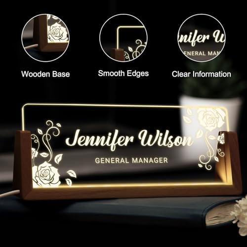 Desk Name Plate Personalized, Custom Acrylic Name Plate for Desk, Office Decor for Women Men, Appreciation Gifts for Coworkers Boss Teacher - Light-Up Name Plaque - Image 3