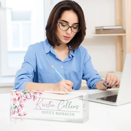 Custom Name Plate for Desk, Personalized Desk Name Plate on Clear Acrylic Glass, Appreciation Gifts for Teacher Employee Boss Coworkers Nurse, Office Desk Accessories for Women Men (Peach) - Image 4