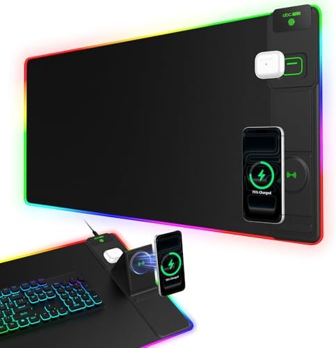RGB Gaming Mouse Pad with Magnetic Wireless Charging & Foldable Phone Stand by abcmat