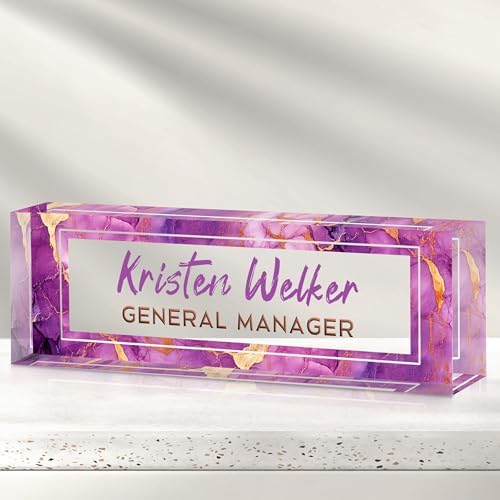 Desk Name Plate Personalized, Custom Name Plate for Desk, Personalized Teacher Appreciation Gifts for Desk Decor, Office Gifts for Coworkers Employees Boss, Teacher, Social Worker(Pink Purple Marble) by Gowelly
