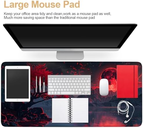 Large Mouse Pad, Red Moon Landscape Desk Mat, Extended Gaming Mouse Pad with Non-Slip Rubber Base, Thick 3mm Smooth Surface Keyboard Mat for Office & Home,35.5 x 15.8 in - Image 4