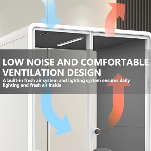 Office Sound Booth with Audio Privacy - Portable Soundproof Booth Includes White Frame with Curved Corners,Soundproof Room with Light,Fans, Magnetic Door Lock&Table for Study (62.99IN) - Image 5