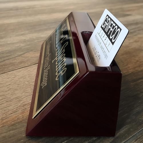 Personalized Desk Name Plate with Business Card Holder Slot, Metal Engraved (Rosewood w/Business Card Holder) - Image 2