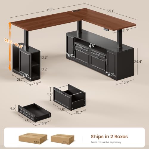 SEDETA Farmhouse L Shaped Executive Electric Standing Desk with 4 Drawers - Image 2