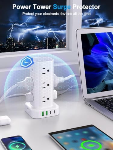 10FT Power Strip Tower Surge Protector, 12 Wide Spaced Outlets, 4 USB - Image 5