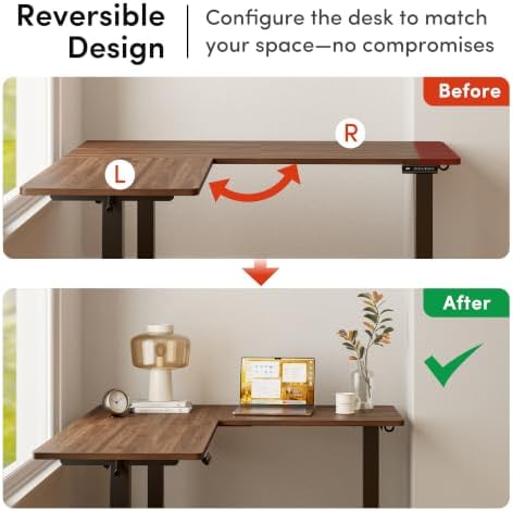 FEZIBO 63" x 55" L-Shaped Standing Desk - Adjustable Corner Desk L Shape, L-Shaped Adjustable Desk with Splice Board, L Shape Standing Desk, Black Walnut - Image 4