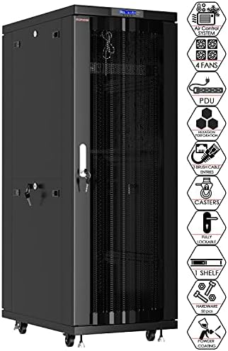 42U Server Rack Cabinet, 39” Deep 19” Floor Standing Network Enclosure, 1600 lb Capacity, 35” Rail Depth, Mesh Doors, 4 Fans, PDU, Shelf & Mounting Hardware by SYSRACKS