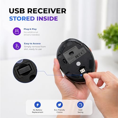 J-Tech Digital Ergonomic Mouse with Wireless Connection, Removable Palm Rest, Thumb Buttons, Rechargeable Battery, 800 DPI, Compatible with Windows and MAC OS - Image 2