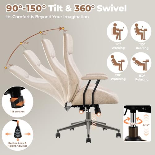 ovios Ergonomic Office Chair, High-Back Faux Suede Computer Executive Chair - Image 4