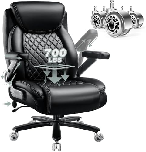 700LBS Large Heavy Duty Office Chair with 5D Flip Arms, Comfy Big and Tall Executive Office Desk Chair with Pocket Spring Cushion, High Back Computer Chair with Lumbar Support,Dual Rubber Wheel by Indulgear
