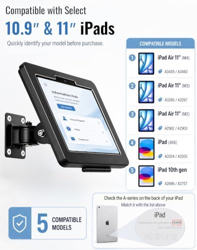 Locking Wall Mount iPad Kiosk Stand for 10.9" 10th Gen /11" iPad A16 Air - Image 3