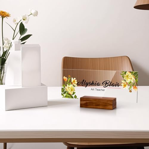 Personalized Acrylic Desk Name Plate with Walnut Wood Base - Image 2