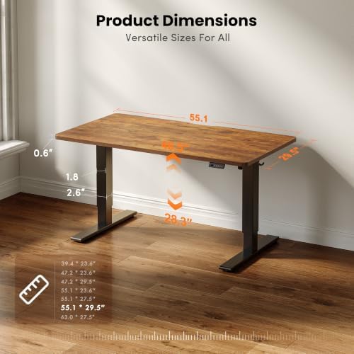 CubiCubi Electric Height Adjustable Standing Desk 55x30 Inch, Rustic Brown - Image 3