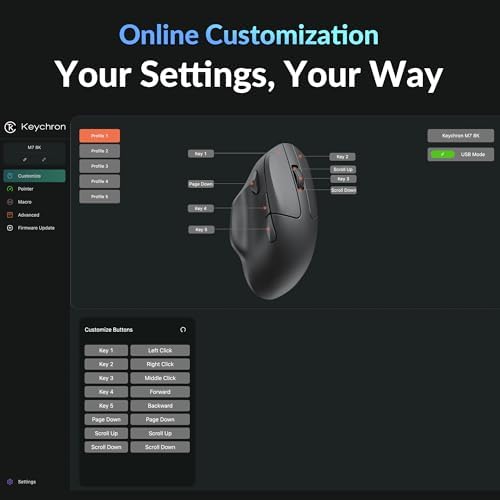 Keychron M7 8K Wireless Mouse, 30K DPI, 2.4 GHz/Bluetooth/Wired, 66g, Black - Image 2
