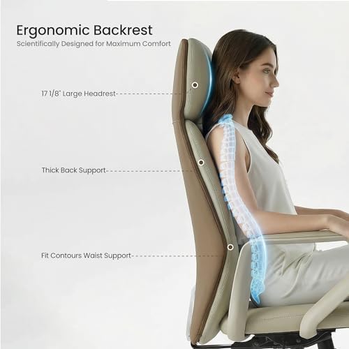 EUREKA ERGONOMIC Aric Executive Office Chair, High Back PU Leather Desk Chair with Lumbar Support, Professional Modern Home Office Chair with Large Headrest & 3-Position Recline(Pack of 5, Beige) - Image 4