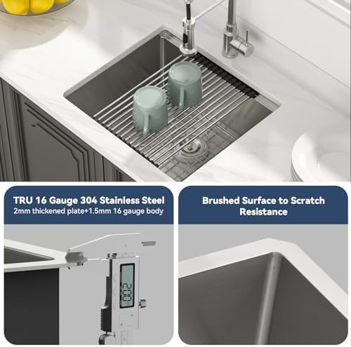 Lordear 21 Undermount Kitchen Sink -21x19 Inch Undermount Bar Sink Stainless Steel 16 Gauge Ledge Workstation Handmade RV Camper Mobile Home Kitchen Sink Basin with Full Cover Cutting Board - Image 6
