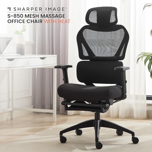 Sharper Image S-850 Heated Ergonomic Mesh Swivel Executive Massage Chair, Black (60106-BLK) - Image 5
