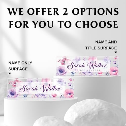 Custom Name Plate for Desk - Desk Name Plate Personalized - Acrylic Office Desk Accessories - Appreciation Gifts for Coworkers Employee Teacher Staff Boss - Office Decor for Women (Purple Flowers D) - Image 2