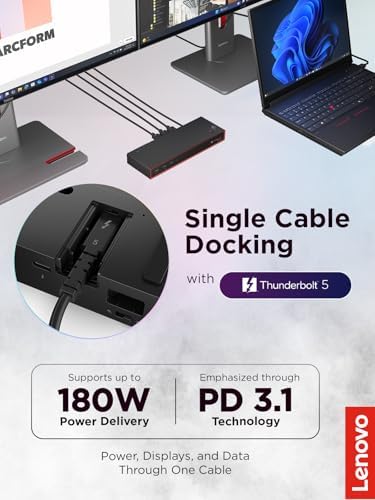 Lenovo ThinkPad Thunderbolt 5 Smart Dock 7500, 120Gbps Data Transfer, 180W Power Delivery, Multiple Display Support, 2.5Gbps Ethernet, Black - Image 2
