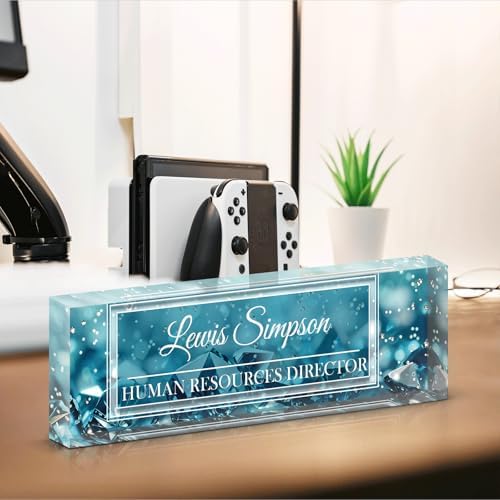 Custom Name Plate for Desk, Office Desk Double sided pattern Name Plate Personalized Office Desk Decor for Women and Men, Teacher Nurse Boss Employee Appreciation Gifts (green gemstone, customization) - Image 5