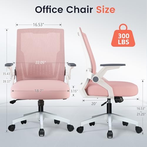 GTPLAYER Ergonomic Office Chair with Flip-up Armrests Executive Computer Chair for Home Office, Breathable Mesh & Comfy Lumbar Support, Pink - Image 2