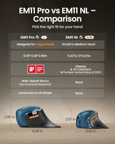 ProtoArc EM11 Pro Ergonomic Mouse for Large Hands, Side Scroll, Blue - Image 6