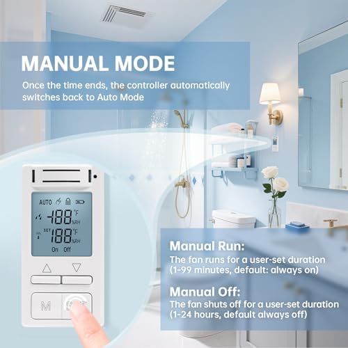 Smart Humidity Sensor Switch, Ortis Auto Bathroom Fan Control with Real-Time LCD Display, for Bathroom Basement Garage Moisture Protection, Neutral Wire Required - Image 5