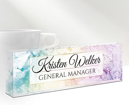 Personalized Office Name Plate for Desk - Custom Employee Appreciation Gifts - Acrylic Desk Name Plate Personalized - Staff Appreciation Gift for Teacher, Coworker, Nurse, Manager (Colored Marble) by Gowelly