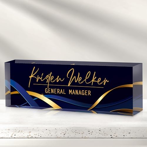 Custom Office Name Plate for Desk - Desk Name Plate Personalized Gifts for Coworkers, Boss, Employees, Teacher, Nurse - Office Desk Decor for Women Men - Employee Appreciation Gifts (Blue Gold) by Cryphart-CustomGiftExpert
