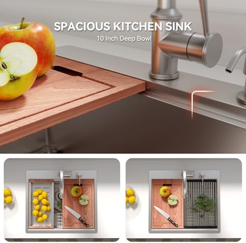 Lordear Drop In Kitchen Sink 25 Inch Stainless Steel Drop In Workstation Sinks 16 Gauge Ledge Workstation 25x22 Drop-in Topmount Single Bowl Kitchen Sink With Accessories - Image 4