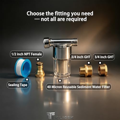 40 Micron Reusable Sediment Water Filter, Brass Inline Filter with 1/2" NPT & 3/4" GHT Fittings, for Garden Hose, Washer, Washing Machine, RV, Well Water & High Pressure Washer - Image 3