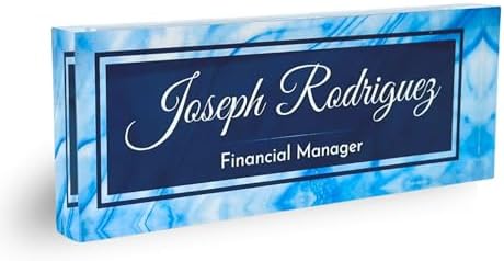 Customized Clear Acrylic Thick 8x3" Desk Name Plate Block with Personalized Logo - Professional Office Decor - Customized Acrylic Plate Gift for Teacher Co-workers (Blue Wave) by ClickedCraft