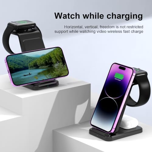 3 in 1 Wireless Charging Station, Fast Wireless Charger for iPhone 17 16 15 14 13 12 Pro Max Plus Air, Charger Stand for iWatch 11 10 9 8 7 6 5 4 3 2 Ultra SE, for Airpods 4 3 2 Pro Black - Image 3