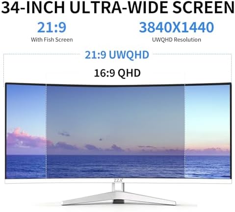 ZZA 34 Inch Ultrawide Curved Monitor Built in Speakers 4K Gaming Computer Monitor 100Hz, WQHD(3440x1440P) Curved 3800R 21:9 Ultra Wide PC Display, 130% sRGB, HDMI &DP, VESA Mount Compatible-White - Image 2