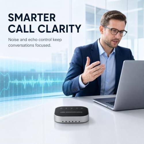 Bluetooth Conference Speaker and Microphone, Bluetooth Speakerphone for Small Meeting Room，Wireless Conference Speaker 360°Voice Pick up with Noise Cancellation Mics for Computer/Laptop - Image 2
